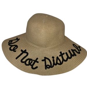 Do Not Disturb Embroidered Large Brim Floppy Straw Hat Beach Pool Sun Hat NWOT